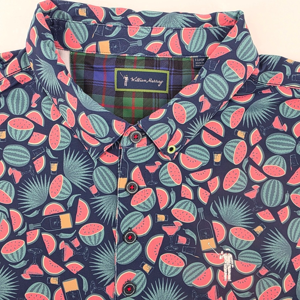 William Murray Golf Polo Shirt Mens XL Watermelon Cocktail Print Short Sleeve